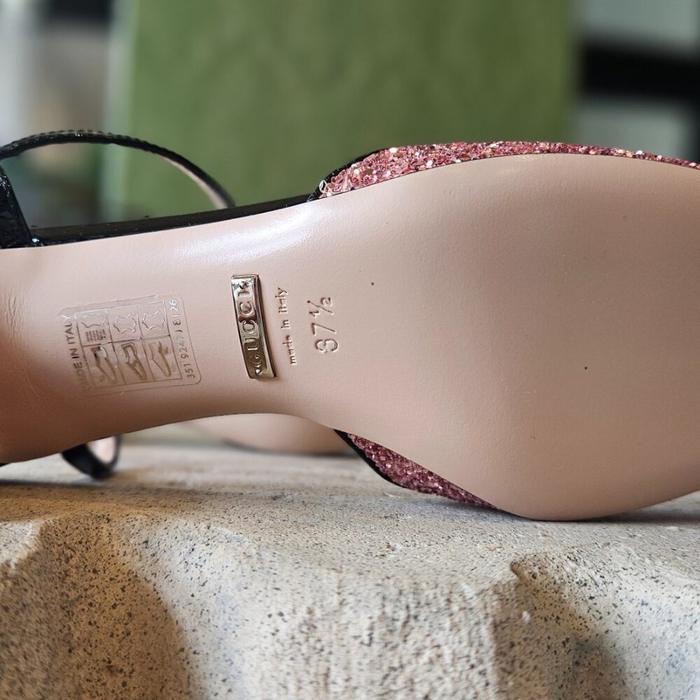 Gucci Pink Glitter Slingback Double G Pumps 55mm - Picture 5 of 8